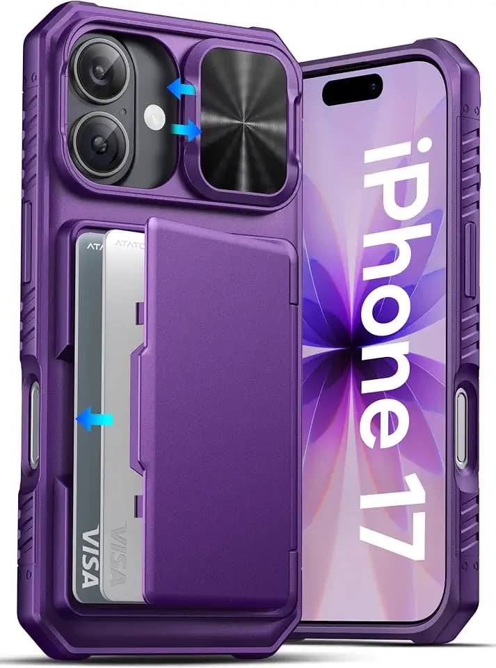 ATATOO for iPhone 17 Case Wallet with Card Holder (3-5 Cards), Dark Purple