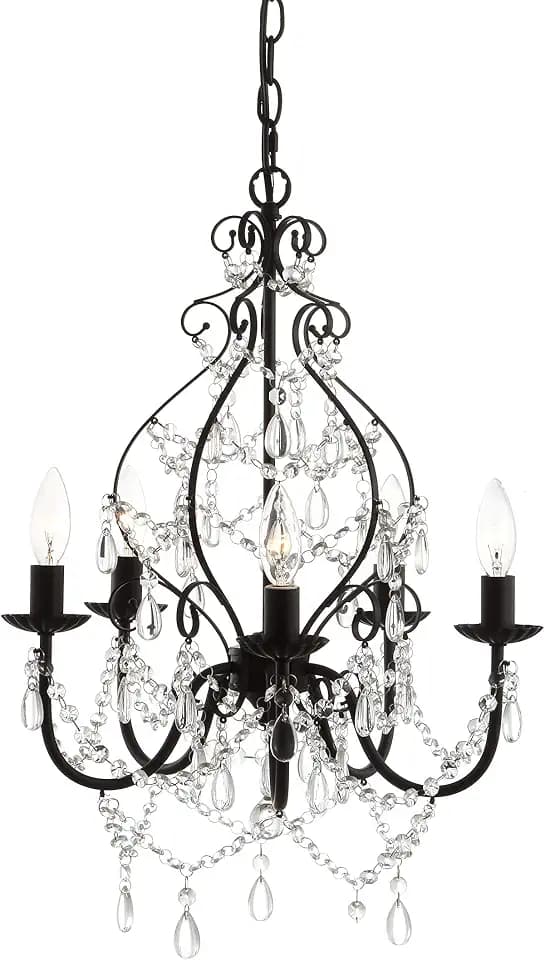 JONATHAN Y Maura 5-Light Crystal and Metal Chandelier 17", Black
