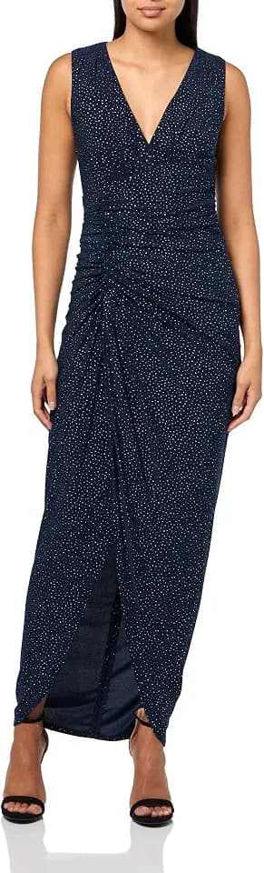 Vince Camuto Women's Sleeveless V-Neck Studded Knit Shirred Dress