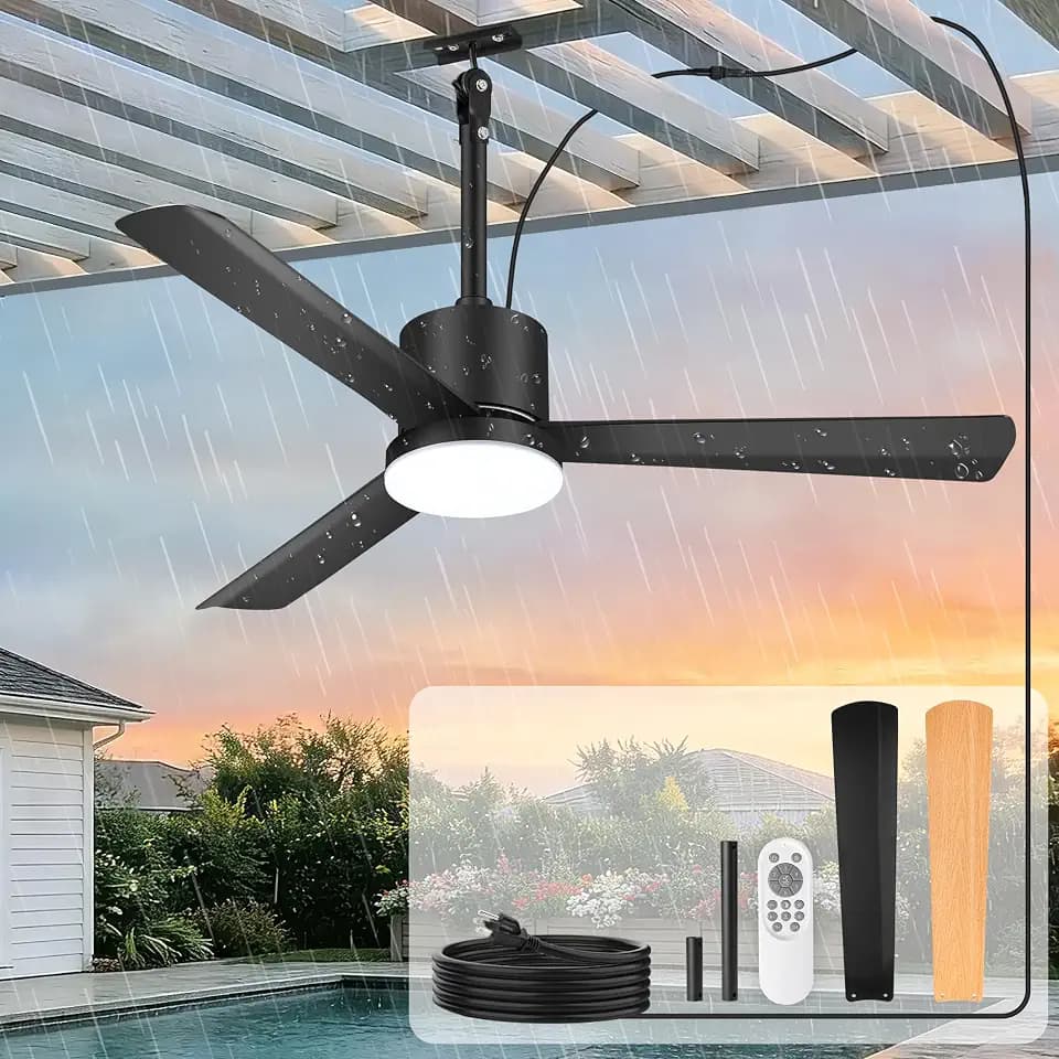 bodkar 42" Outdoor Ceiling Fan with Light,IP65 Waterproof Hanging Fan