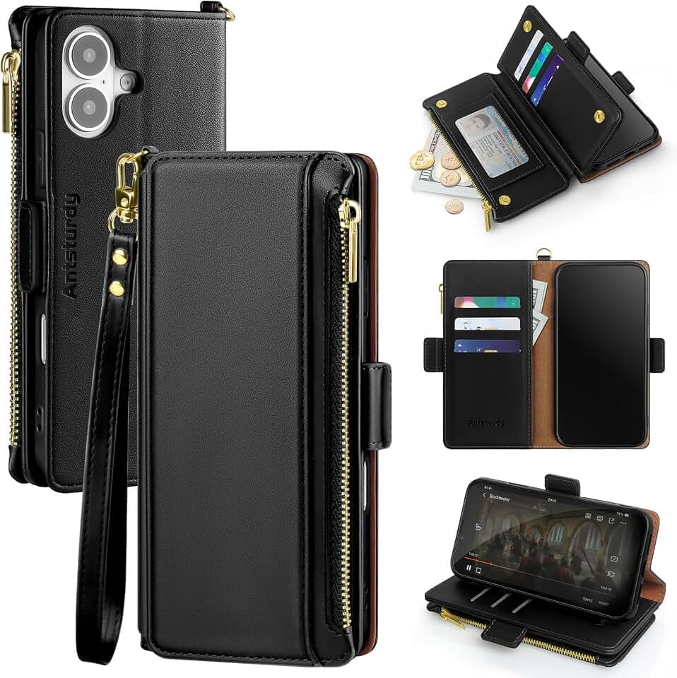Antsturdy for iPhone 17 Phone Wallet Case Women,Black