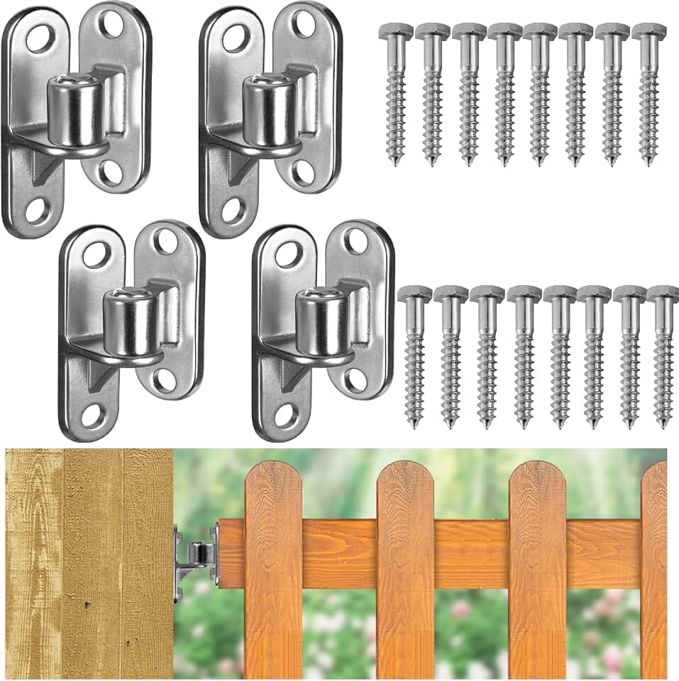 Gate Hinge Heavy Duty, 4Pack Gate Hinges with 16 Screws, SUS304 Heavy Duty Gate Hinges for Wooden Fence with 5/8'', for Wooden Fences and Farm Gates