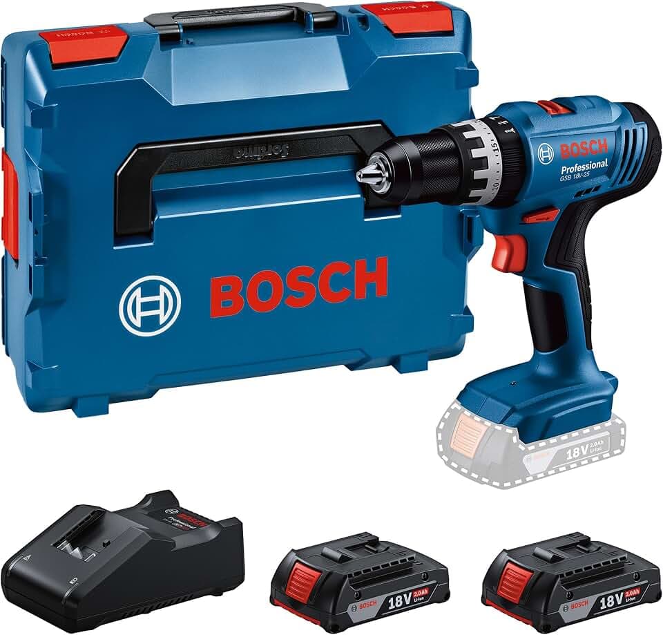 Bosch Professional 18V System perceuse-visseuse sans-fil GSB 18V-25 (Ø vis max. 10 mm, avec 2 batteries GBA 2,0 Ah, GAL 18V-40, L-BOXX) Battery Powered