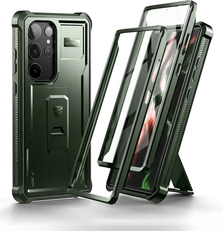 Dexnor Full Body Case for Samsung Galaxy S23 Ultra 5G/6.8 inches, [Extra Front Frame] Heavy Duty Military Grade Protection Built-in Screen Protector and Kickstand for Samsung S23 Ultra 5G,Army Green