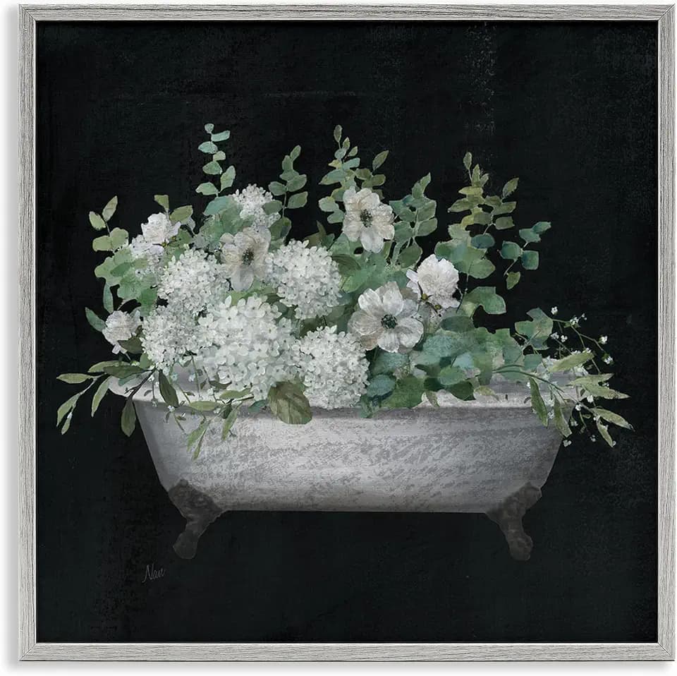 Vintage Clawed Bathtub Botanical Bouquet, 17 x 17 Inch Framed Giclée Print
