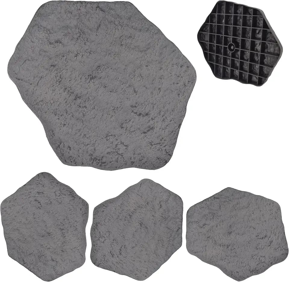 Arcadia Garden Products Set of 4, 16x17” Dark Gray Stepping Stone Fiberclay Pavers, Outdoor Garden Natural Repeatable Pattern Pathway, Faux Stone Decorative Landscaping Walkway