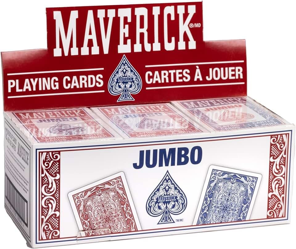 Maverick Playing Cards 12 Pack, Jumbo Index, Bulk Red and Blue Decks