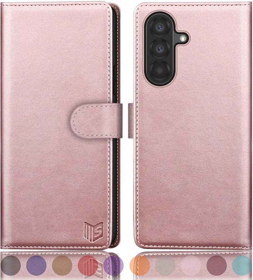 SUANPOT Compatible with Samsung Galaxy A56 Wallet case with RFID Blocking Credit Card Holder,Flip Book PU Leather Protective Cover Women Men for Samsung A56 Phone case Rose Gold
