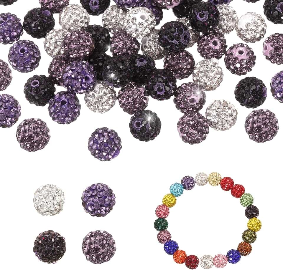 QUARKZMAN 100Stk Strassperlen 10mm Weiß/Helllila/Lavendel/Dunkellila
