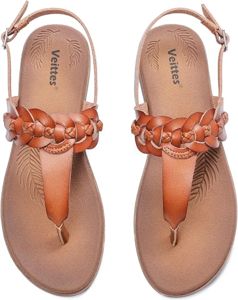Veittes women's Dressy T-strap Casual Fancy Slide flat Sandals