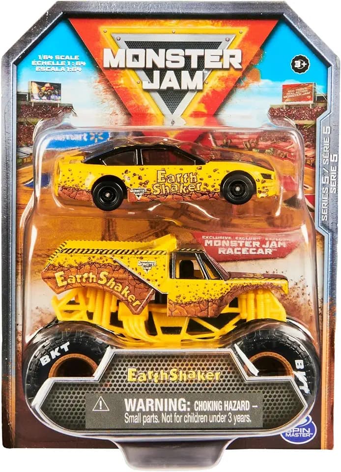 Monster Jam Offizieller Diecast 2-Pack Series 5 Monster Truck und Race Car: Earth Shaker im Maßstab 1:64