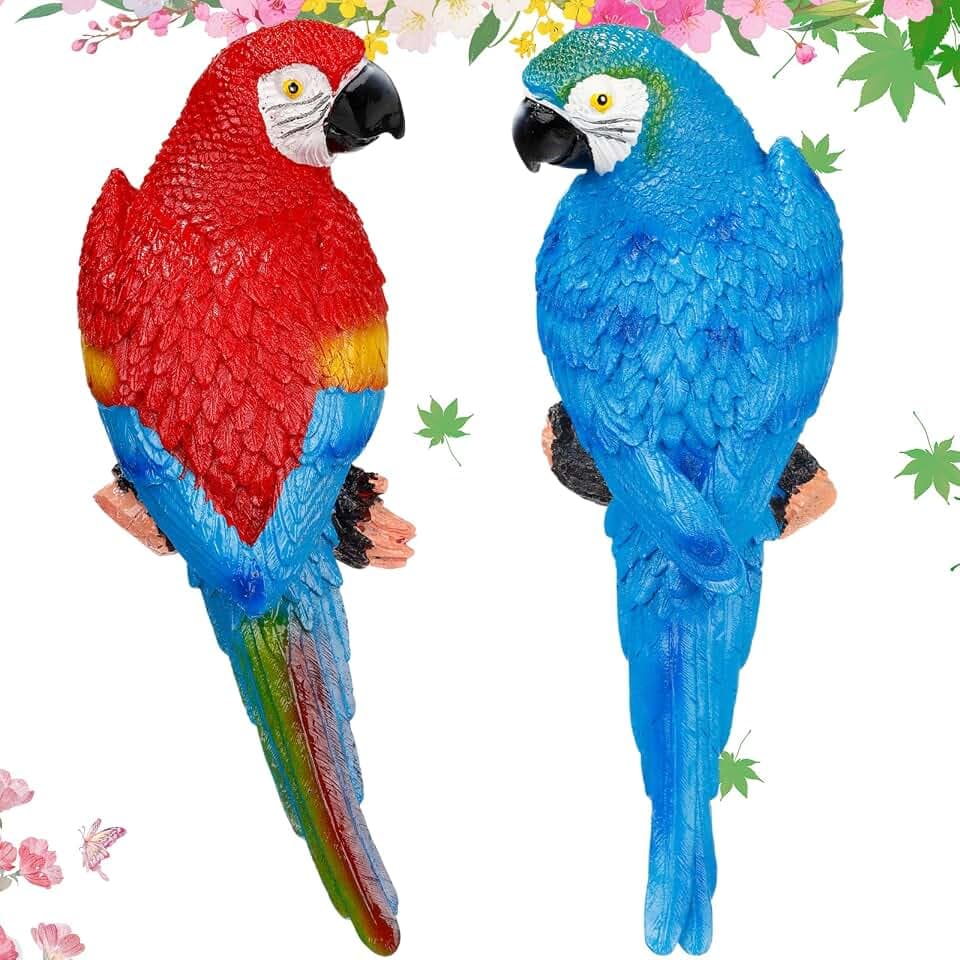 Jetec Blue, Red Parrot Statues Decor Outdoor Tiki Bar, 2 Pcs