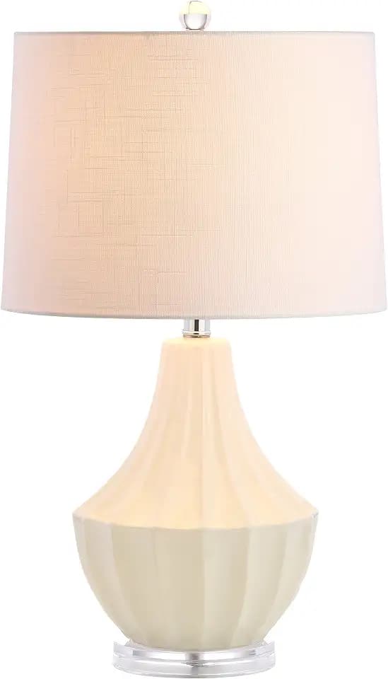 JONATHAN Y Tate 24.5" Ceramic Fluted Gourd LED Table Lamp, Cream