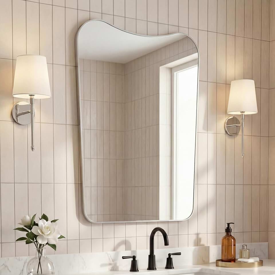 JONATHAN Y Alfie 24" x 36" Irregular Wavy Flat Bottom Wall Mirror, Nickel