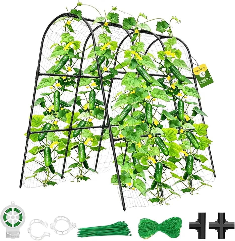 Cucumber Trellis for Raised Bed,U-Shape Garden Trellis for Climbing Plants Outdoor, Metal Arch Vegetables Trellis, Plant Support for Vine (Black, 47.2" Lx21.6 WX47.2 H-Medium)