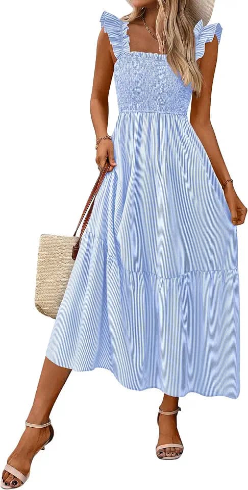 PRETTYGARDEN Women's Summer Dress Casual Ruffle Strap Gingham Midi Sundress