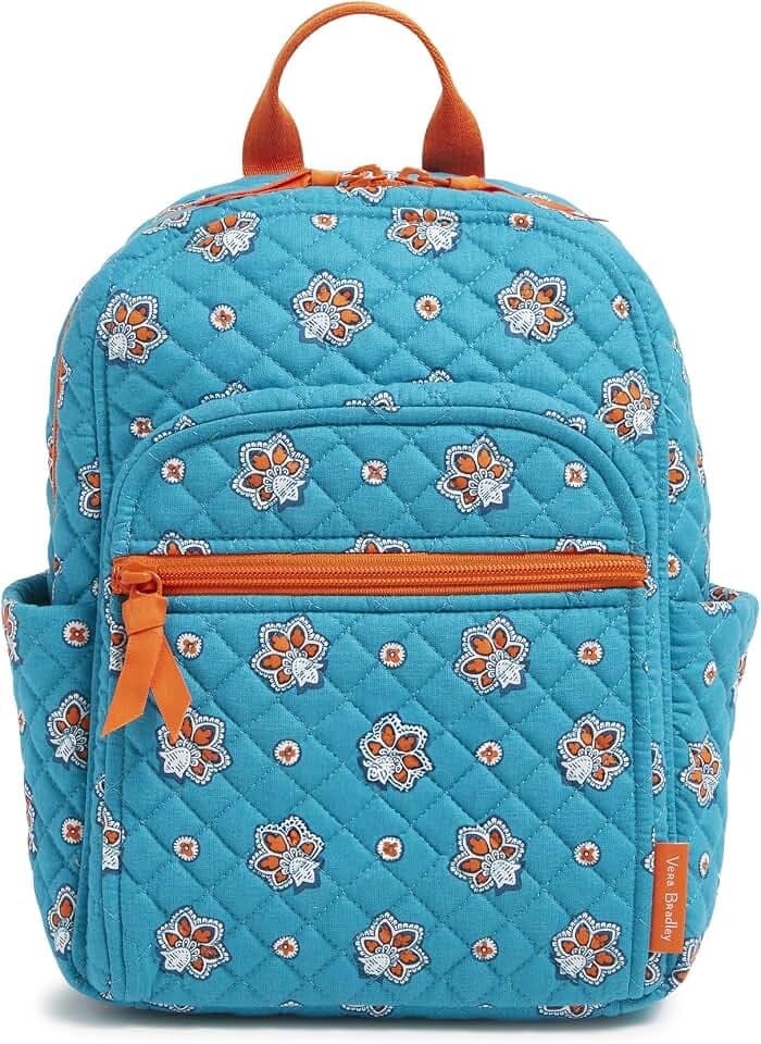 Premium Cotton Small Backpack, Aqua and Orange Bandana Paisley, One Size