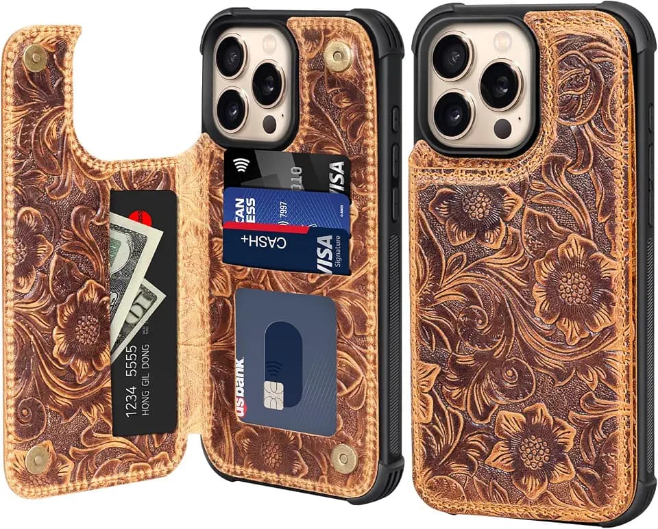 Wallet Real Leather Case Compatible With iPhone 16 Pro Max 6.9"