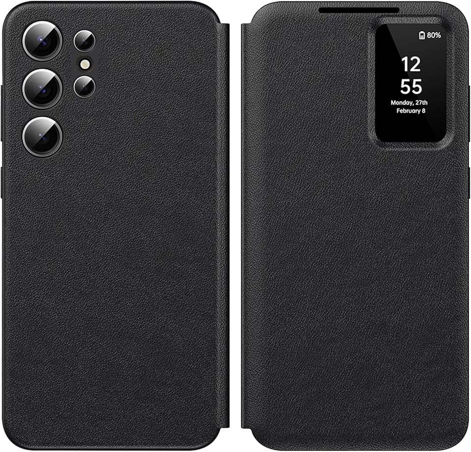 for Galaxy S25 Ultra Case Smart Small Screen View, with S-View Wallet Phone Case for Samsung Galaxy S25 Ultra 5G, Case Smart Window Cover, Flip Leather Protective Smart View (Black)