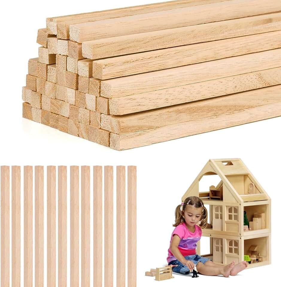 58 Stk Holzleisten 30Cm X 6Mm X 6Mm Eckig Natur Holzstäbchen Bastelholz