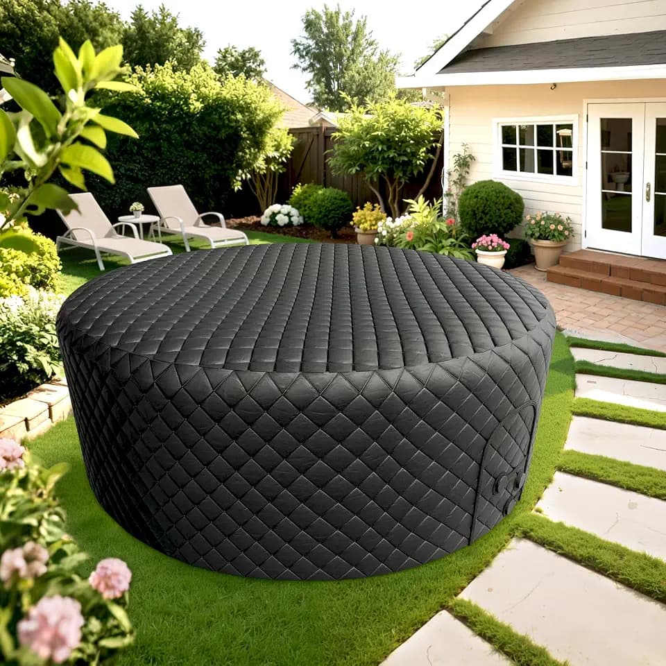 Glonerle Inflatable Hot Tub Thermal Cover Protector, Waterproof Round SPA Hot Tub Insulated Covers Replacement 72x72 Inch FIt 71 x 71 or 70 x 70, 130D 5mm Thick Oxford Cloth Lid for Outdoor