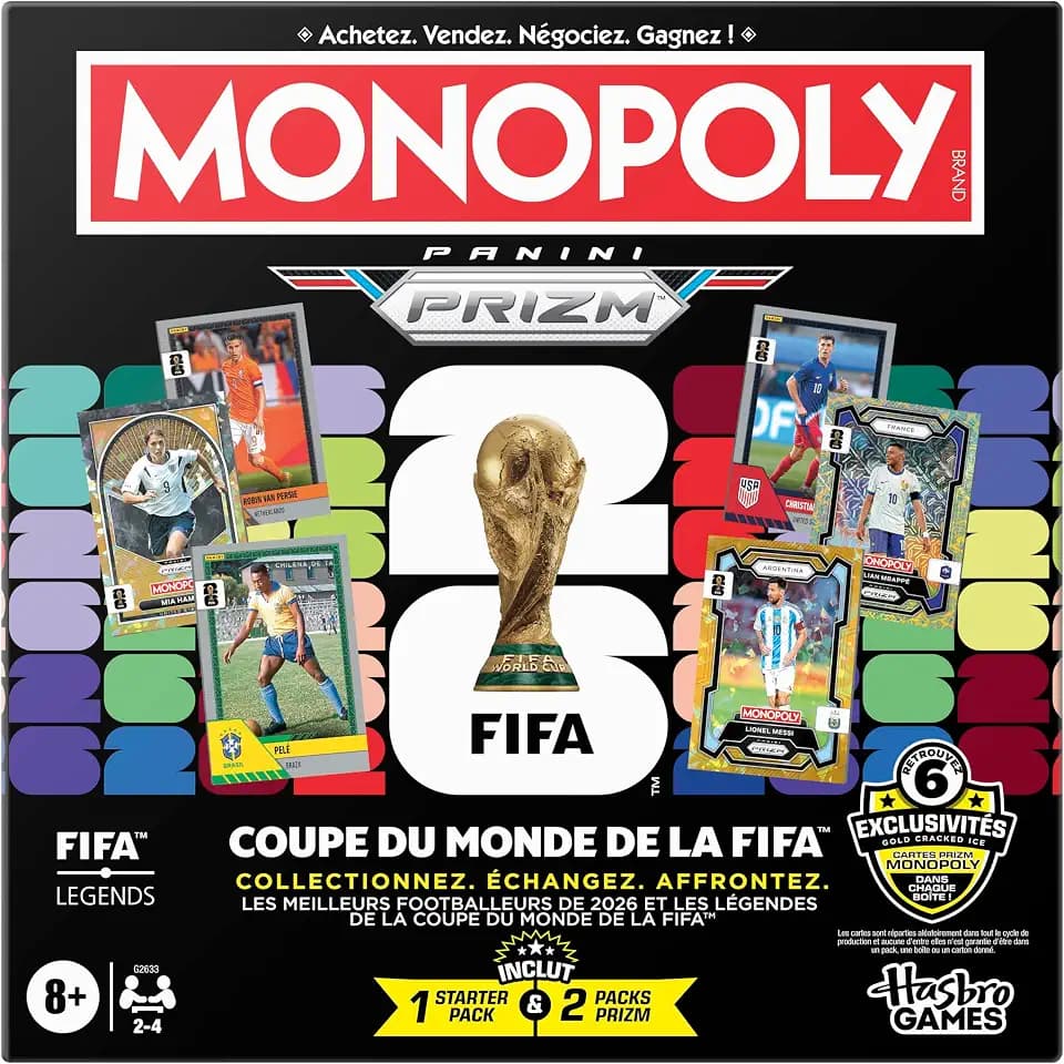 Monopoly Panini Prizm: FIFA World Cup Fußballspiel mit Monopoly Panini Prizm FIFA-Weltmeisterschaft 2026 I ab 8 Jahren – französische Version