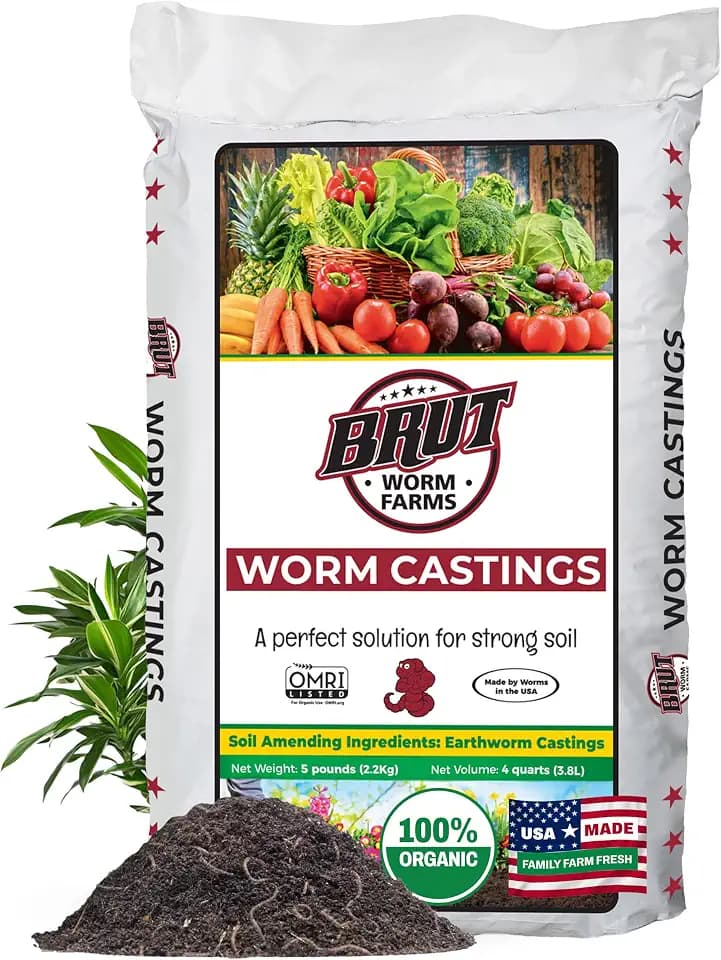 Brut Organic Worm Castings for Plants 5 LB – Natural Nutrients, Fertility Builder, Plant Food for Potting Soil and Garden Soil – Indoor and Outdoor Use