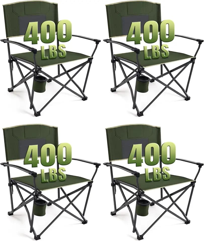 4 Pack Oversized Heavy Duty Camping Chairs for Adults 400LBS Capacity
