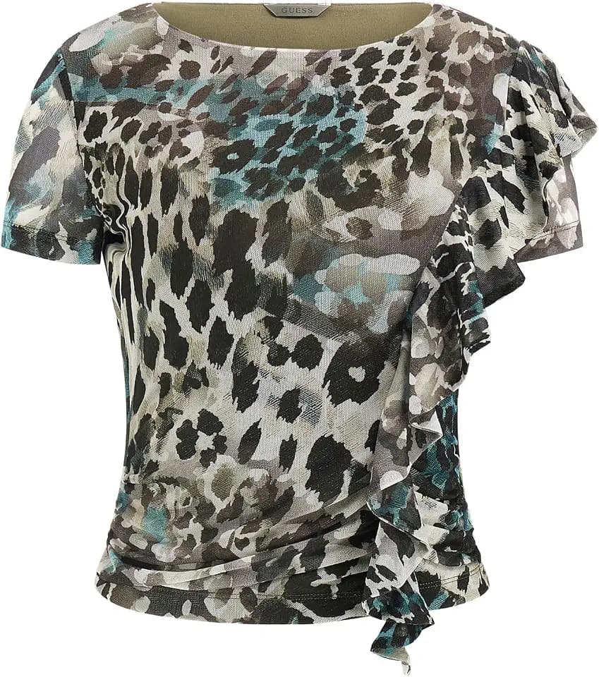 GUESS Women's Eco Short Sleeve Verdiana Ruffle Top