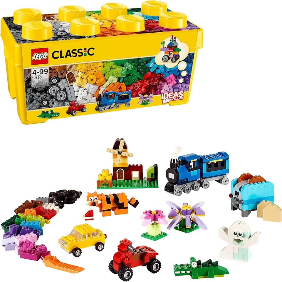 LEGO Classic Mittelgroße Bausteine-Box, Konstruktionsspielzeug für Mädchen und Jungen zum Bauen von Autos, Tieren und mehr, mit Aufbewahrungsbox, Geschenk-Set für Kinder ab 4 Jahren 10696