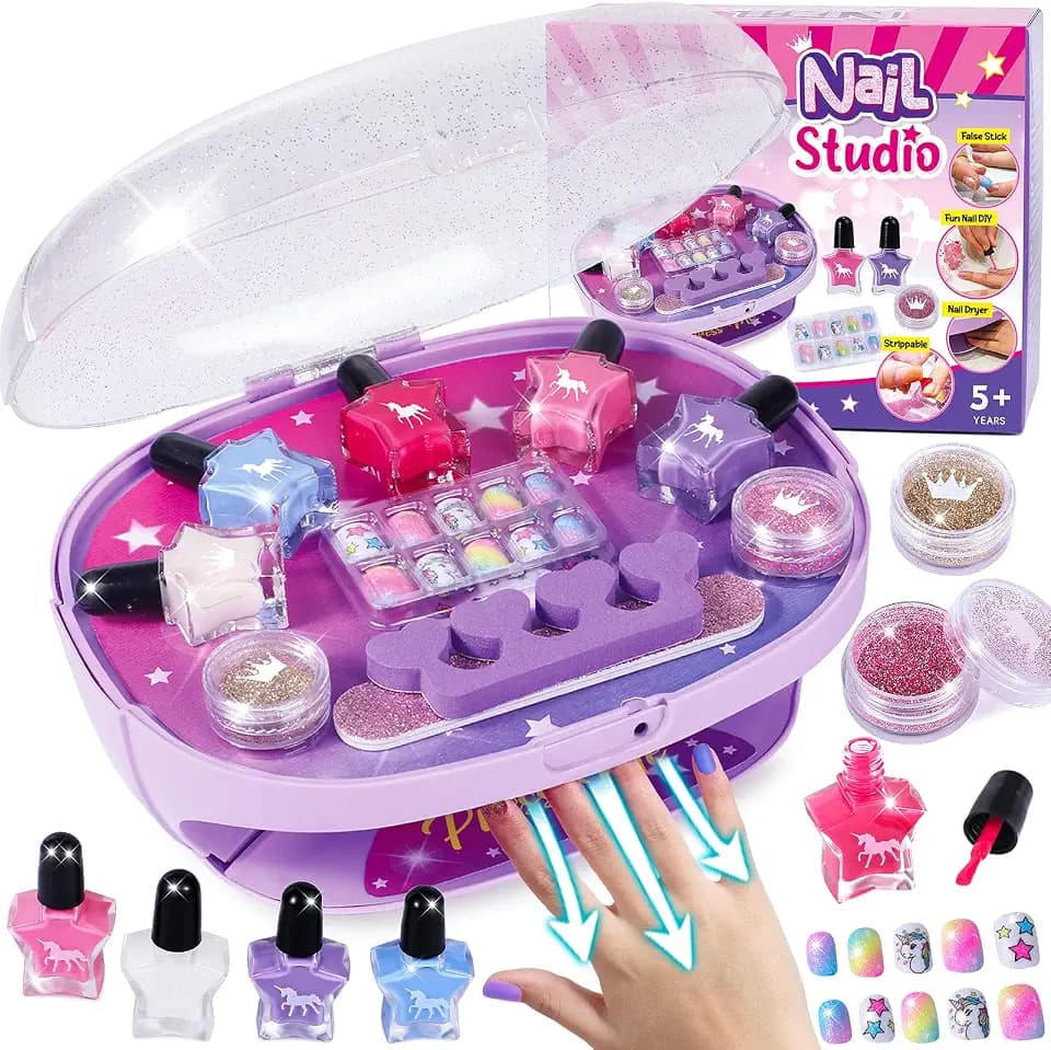 Tacobear Nagelstudio für Mädchen 6-10 Jahre - Nageltrockner, Peel Off Nagellack, Press On Nagelsticker, Nageldesign Set Maniküre - Geschenk zum Geburtstag