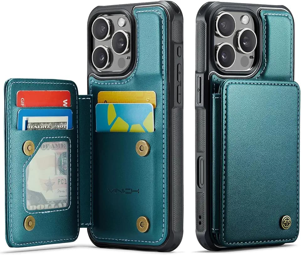 Vinich for iPhone 16 Pro Max Wallet Case with Card Holder, Bluish Green