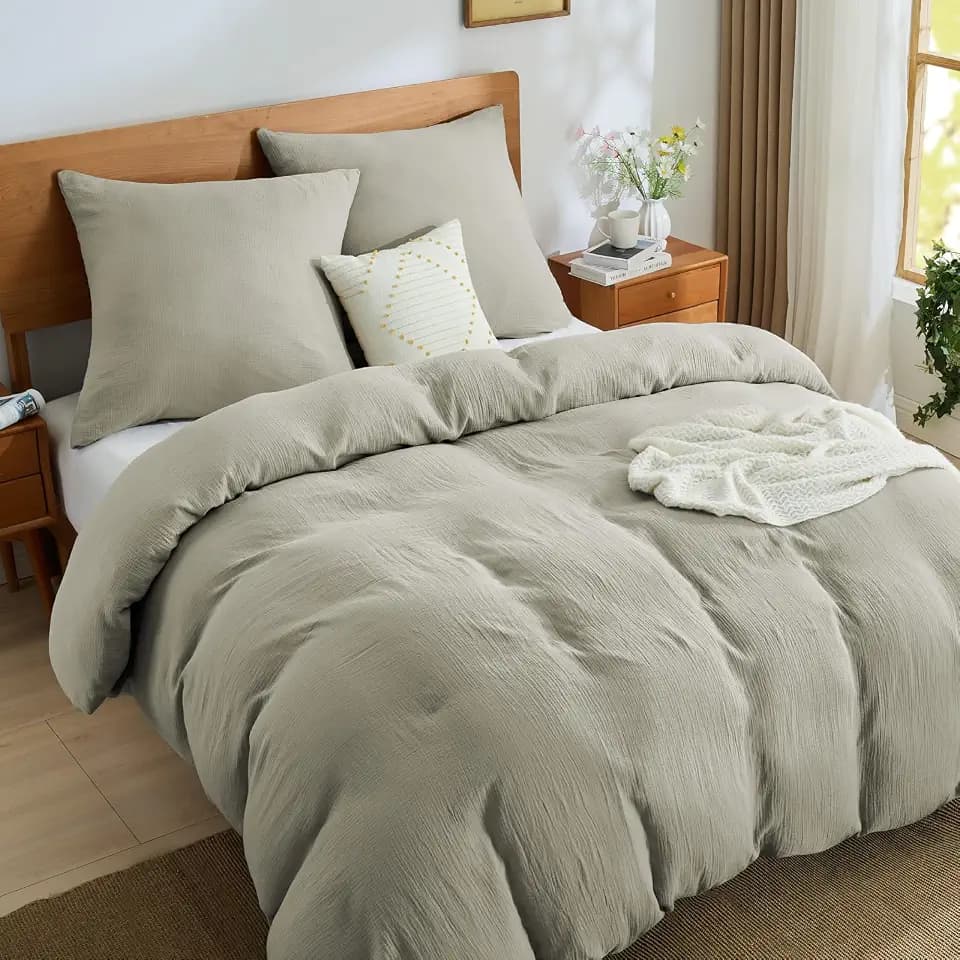 BEDELITE Musselin Bettwäsche 200x220 3teilig Baumwolle, Taupe, ÖKO-TEX