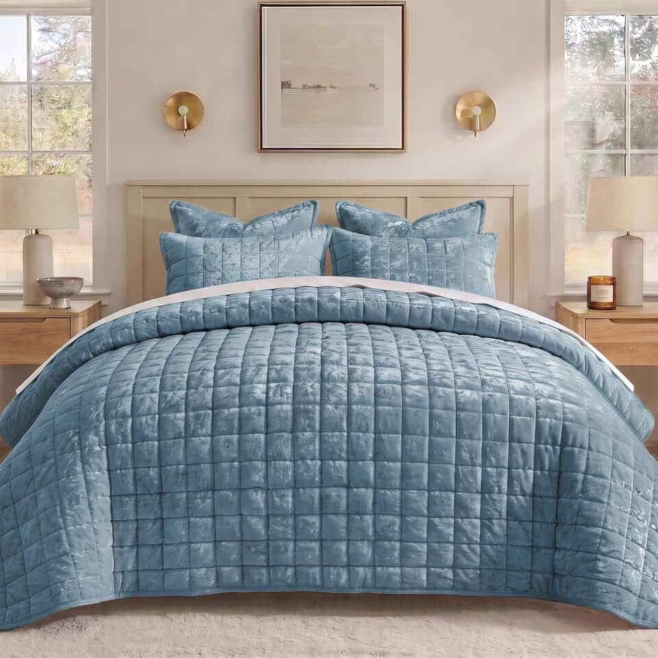 BEDELITE Velvet Quilt Set King Size, Luxury Velvet Comforter Bedding