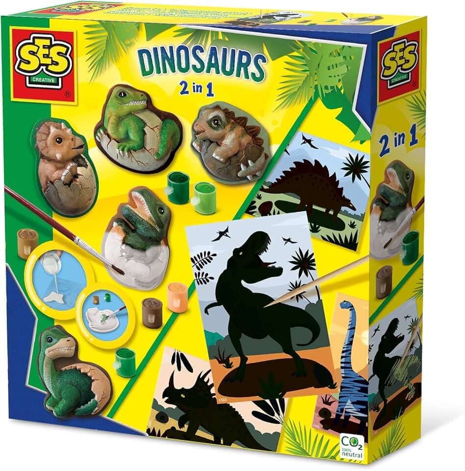 SES Creative Dinosaurier 2 in 1 - Gipsgießen und Kratzbilder, diverse Farben