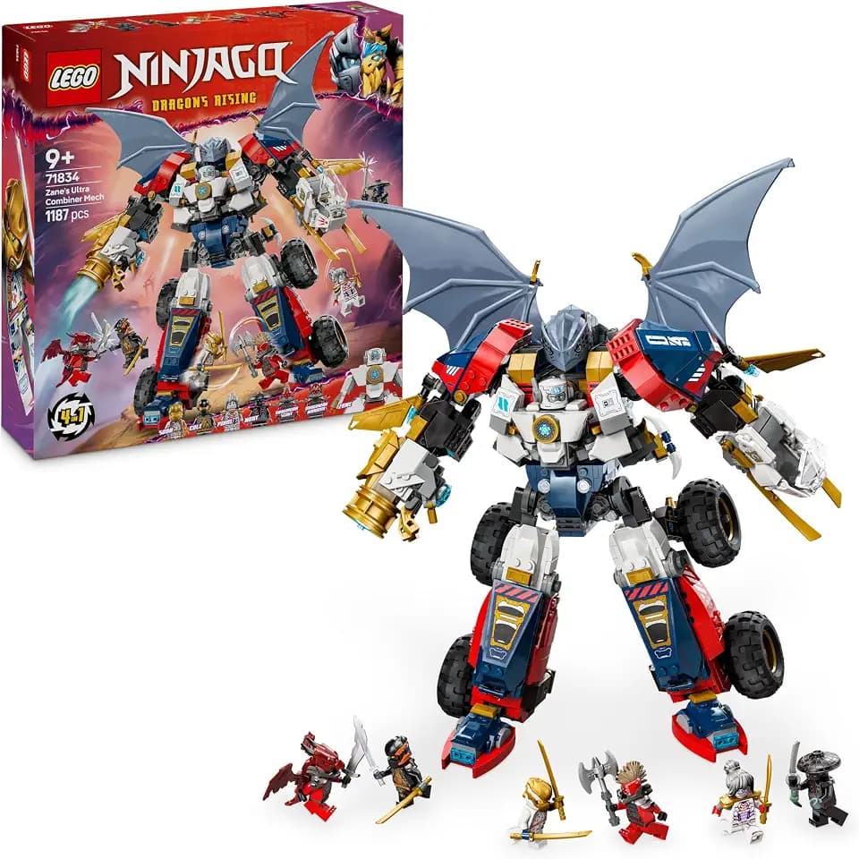 LEGO NINJAGO 4in1 Zanes Ultra-Kombi-Mech - Spielzeug mit Auto Modell - Umbaubar in einen Jet oder Drachen Figur - Inkl. 6 Minifiguren - Bauspielzeug für Jungen und Mädchen ab 9 Jahren 71834