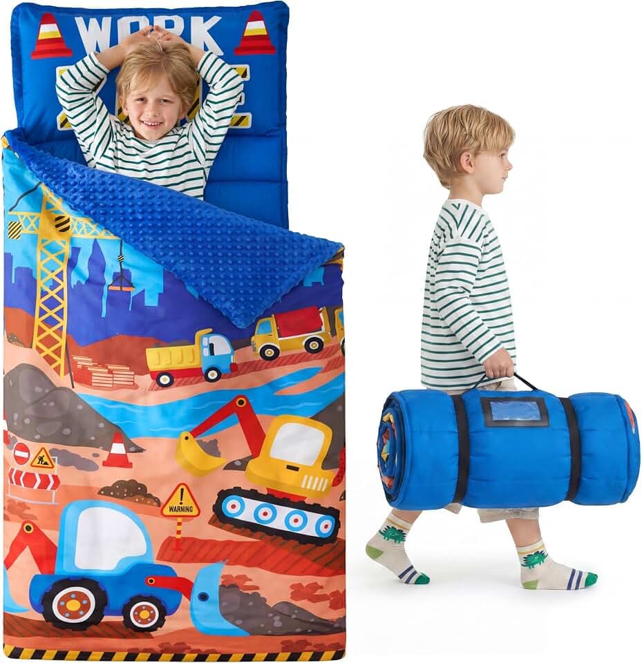 Joiedomi 139×51 cm Schlafsack Kinder mit Kissen und Decke–aufrollbare Kinderschlafsack für den Vorschulbereich–für Jungen und Mädchen,Belohnungen für Jungen und Mädchen