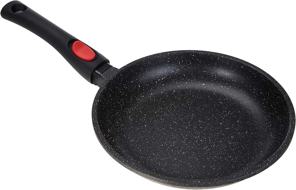 Kamberg – 0008021 – Pfanne 24 cm – Abnehmbarer Griff – Aluminiumguss – Beschichtung in Steinoptik – Für alle Herdarten, auch Induktion – PFOA‑frei, Schwarz