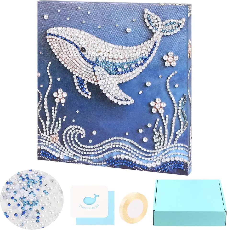 LATUMCO DIY Ocean Animal Pearl Painting Kits for Adults, Whale 5D Special Shaped Pearl Art with Inner Frame, Diamond Painting Kit, Complete Craft Gift Set for Beginners, Home Wall Decor 7.87 x 7.87