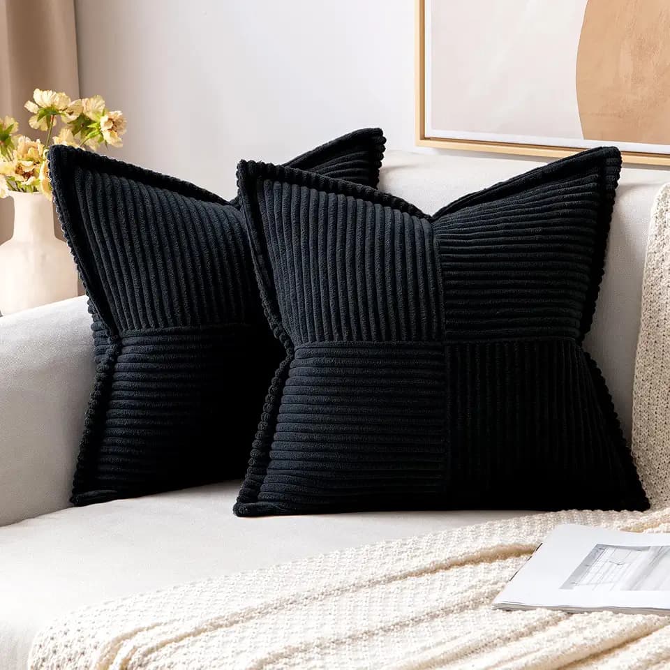 MIULEE 2er Set Kissenbezug 50×50cm Kordsamt Biese Patchwork Schwarz