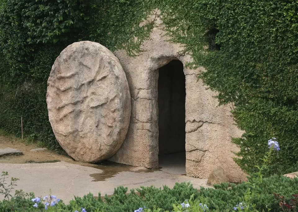 BELECO 7x5ft Fabric Tomb of Jesus Backdrop Empty Stone Tomb Crucifixion of Jesus Christ Resurrection of Jesus Christian Background Church Sanctuary Decoration Poster Photography Studio Props