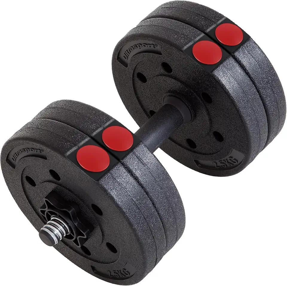 Ultrasport Hantelscheiben, Set, 4 Hantelgewichte im Set, 15Kg oder 25Kg, für Kurzhanteln und Langhantelstangen, mit Eingriffen für freies Training, 30 KG Metall-komplett-Set