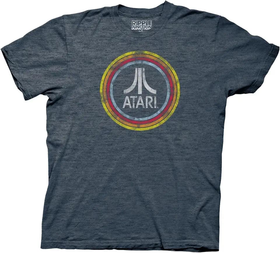 Ripple Junction Atari Men's Short Sleeve T-Shirt Distressed Classic Retro Fuji Logo in Circles Vintage Officially Licensed