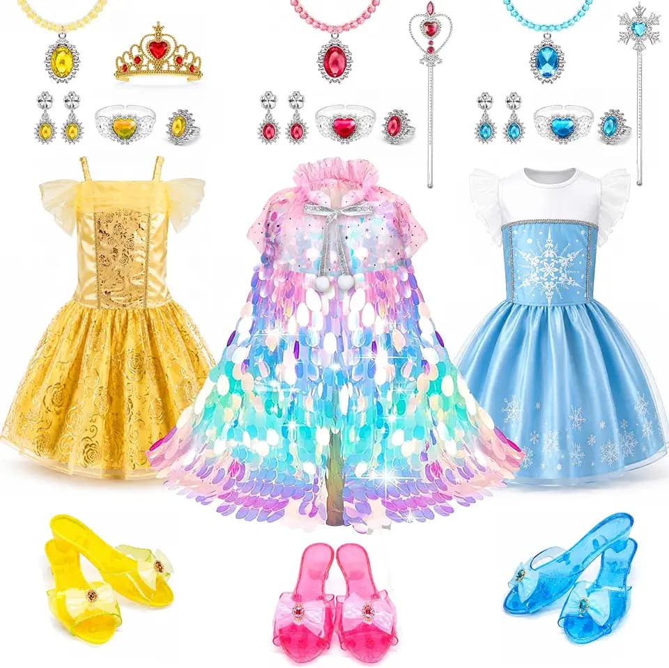 Princess Dress Up for Girls - Role Play Dress Up Clothes for Girls, Ltitle Girl Costumes Accessories Princess Shoes, Halloween Christmas Birthday Gift for Toddler Girls 3-6 Year