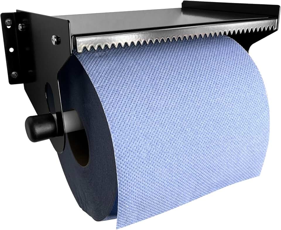 Blauer Rollenhalter und Papierhandtuchhalter, Wandmontage, schwarzer Spender aus gebürstetem Stahl, robuster Metallhalter für Küche, Garage, Werkstatt oder Restaurant