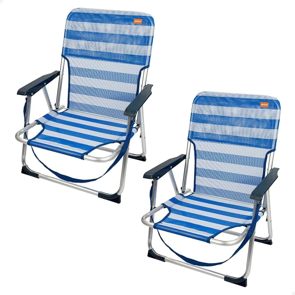 AKTIVE 2er-Pack Klappstühle, blau und weiß, aus Textilene und Aluminium, Feste Rückenlehne, 44 x 40 x 72 cm, mit Schultergriff und Kippschutz, max. 100 kg, leicht und robust, niedriger Sitz (85466)