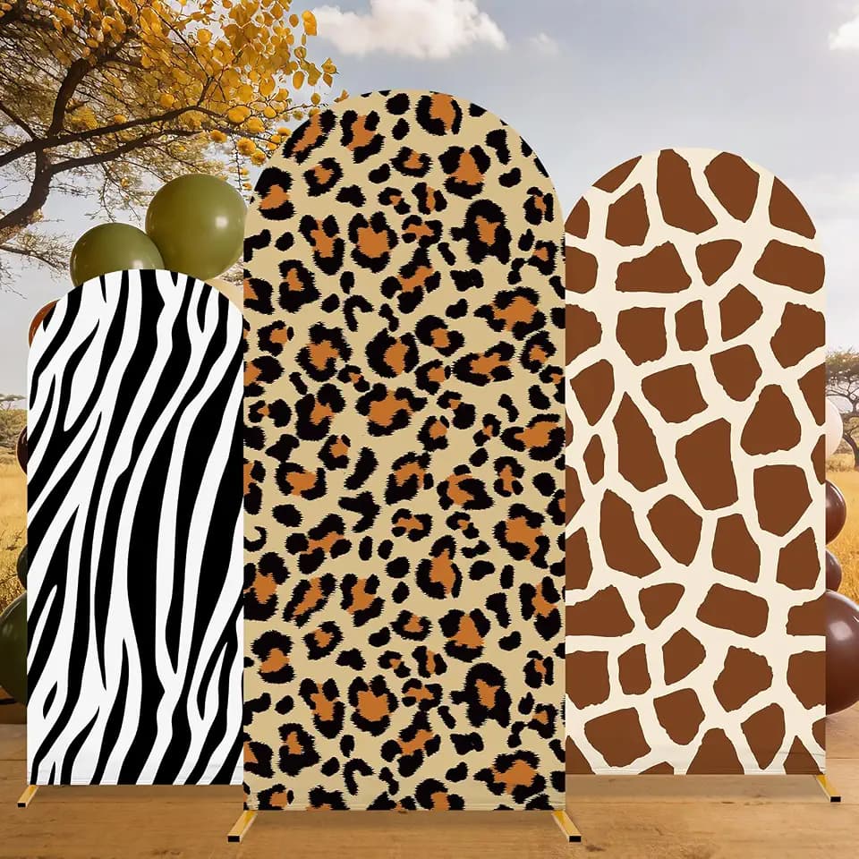 3 Pcs Wild Animal Arch Backdrop Cover Jungle Safari Animals Spandex Stretch Arch Stand Cover 4ft 5ft 6ft Jungle Forest Theme Party Decorations for Baby Shower Boys Girls Birthday Decor Party Supplies