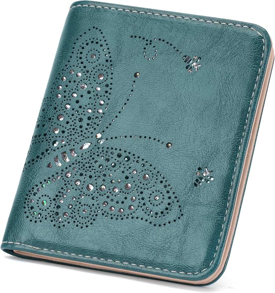 KITEVIUN Small RFID Wallet Women Ultra Thin Slim Womens Wallet Mini Compact Bifold Pocket Ladies Wallets for Women PEACOCK-BLUE