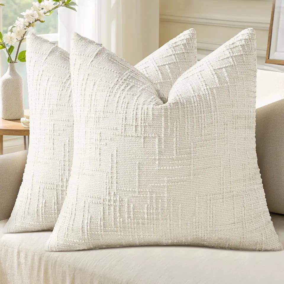 decorUhome Textured Chenille Throw Pillow Covers 24x24 Set of 2 Cream White