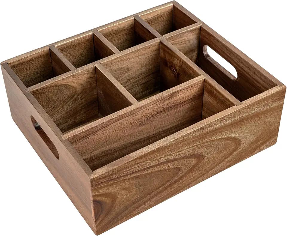 VaeFae Acacia Silverware Caddy, Utensil Holder with Handle